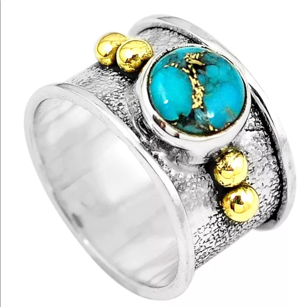 VICTORIAN BLUE COPPER TURQUOISE 925 Sterling Ring